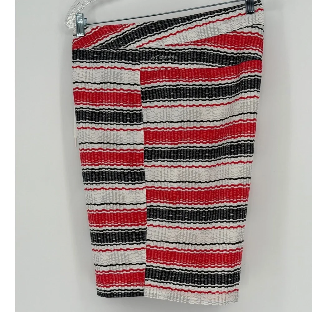Columbia Omni Shield Swim Trunks Board Shorts Red Black White Stripe 38 48 99-19